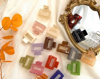 Square Resin Hair Clip Minimalist Hair Clip Basic Hair Clips. Baroque Hair Clip Korea Clip Geometric Grip Clip 2PCS Hollow Shark Clip