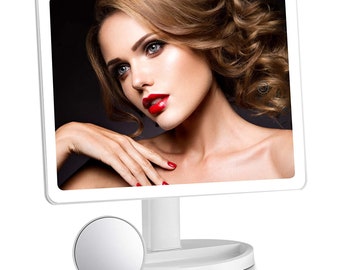 Large Lighted Makeup Mirror with 88 LED Lights, Lighted Vanity Mirror with Mini 10X Magnifying Mirror, Touch Control, 3 Color Lighting Modes