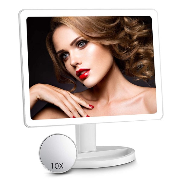 Large Lighted Makeup Mirror with 88 LED Lights, Lighted Vanity Mirror with Mini 10X Magnifying Mirror, Touch Control, 3 Color Lighting Modes