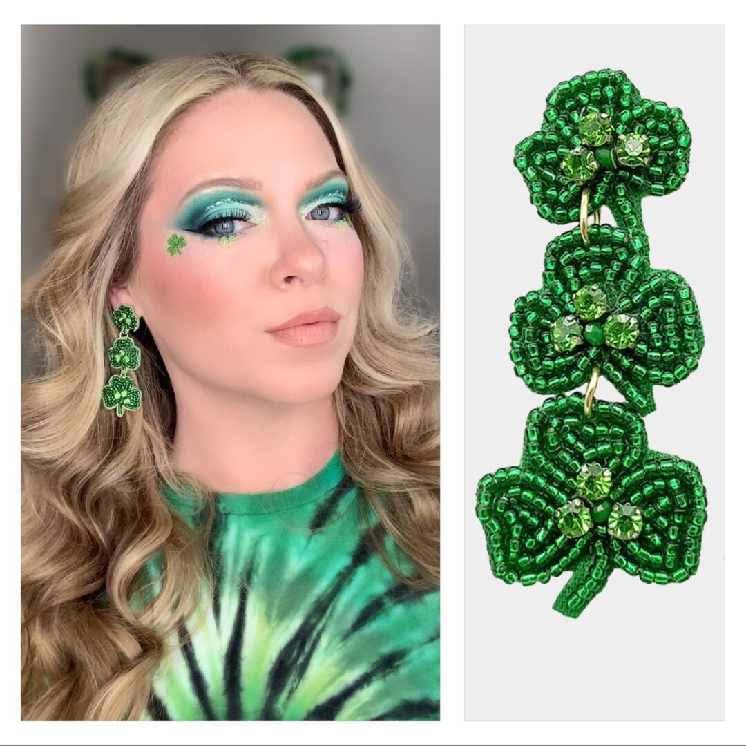 Seed Bead Earrings,beaded St Patricks Day Earringsclover Earrings