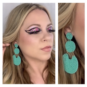 Boucles d’oreilles en perles de graines-Boucles d’oreilles en perles de graines turquoise-Boucles d’oreilles pendantes Round Link Dangle- Boucles d’oreilles en perles de graines-boucles d’oreilles boho-boucles d’oreilles perles