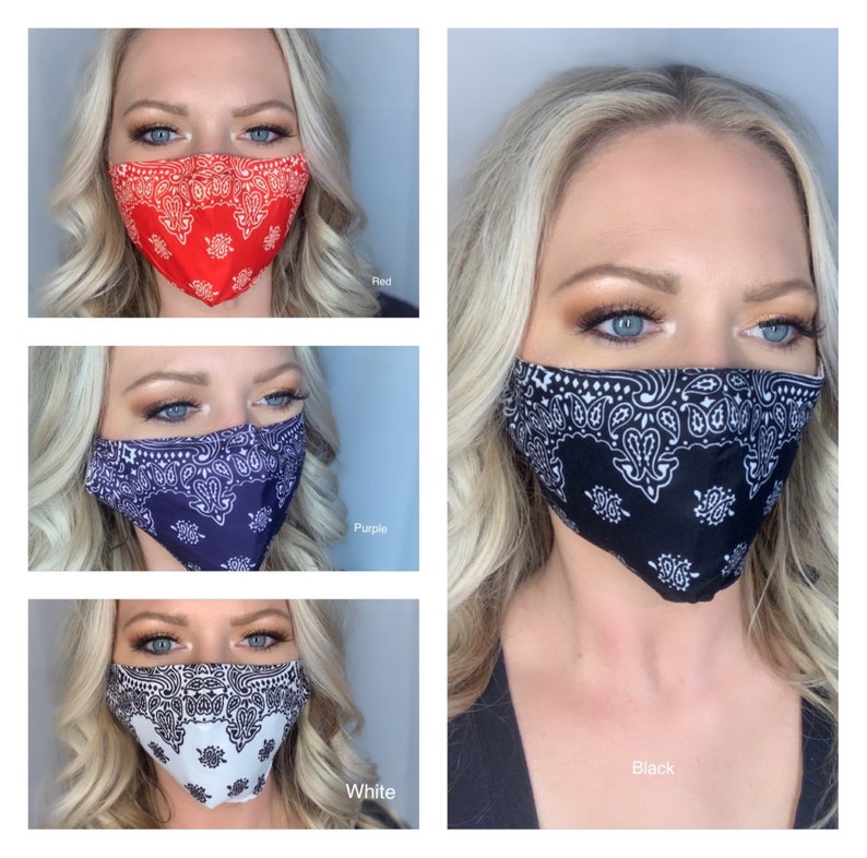 Bandana face mask-Black Paisley bandana mask-Black Face mask with Nose wire/Filter Pocket 