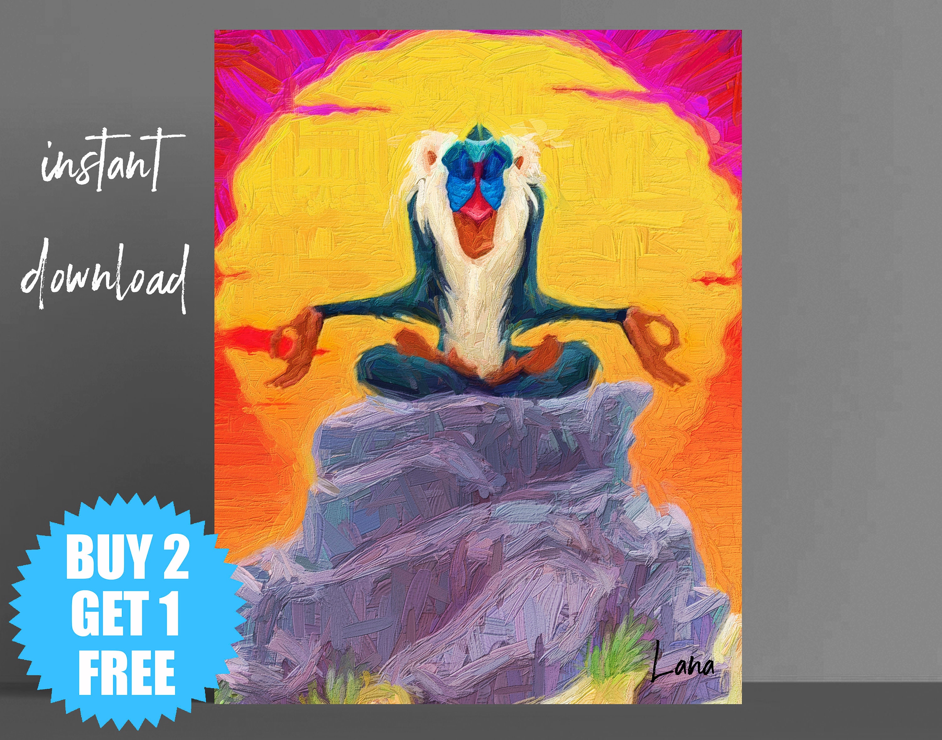 Rafiki Print Lion King Art Oil painting Yoga Poster Meditation | Etsy