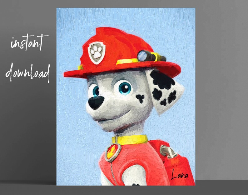 Paw Patrol Decor Paw Patrol Oil Painting Rocky Marshall Chase Etsy