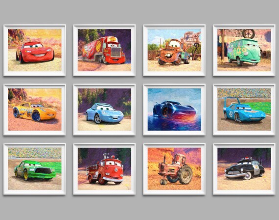 12 Cars Print Set Cars Decor Lightning Mcqueen Sally Tow Mater Etsy