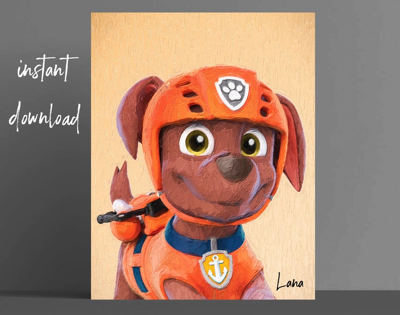 Paw Patrol Decor Paw Patrol Oil Painting Rocky Marshall Chase Etsy