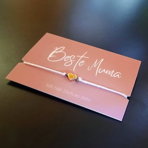 Hartenarmband voor Moederdag "Best Mom", henneplint met delicaat roségoud/zilver, vele kleuren verkrijgbaar, verstelbare macraméknoop