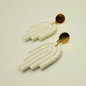 White polymer clay earrings, made of white polymer clay and various golden stud earrings, handmade earrings from Germany, 5 cm