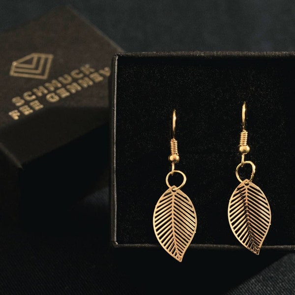 14K gold-plated  Eaarings, LEAF Earrings, Minimalist Gilded Leaves Designer Earrings, Aesthetic Statement Leaf Jewelry Gift For Wife