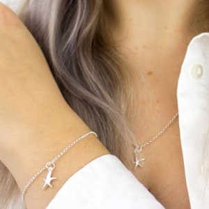 Minimalist jewelry set with starfish, earrings, bracelet, necklace, real silver, 925 sterling silver, starfish, maritime, minimal