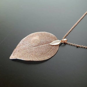 Rose gold leaf necklace, real leaves in rose gold plated, necklace with filigree, real leaf, chain, handmade in Germany