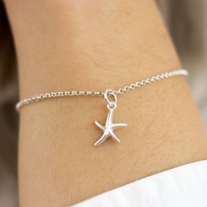 Silver bracelet with silver starfish made of real silver (925 sterling silver), starfish on silver link chain with extension chain