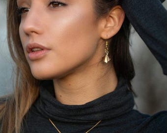 Conjunto de joyas con hoja de ginkgo dorada, pendientes colgantes bañados en oro y collar con filigrana de hoja de ginkgo, bañado en oro amarillo, Alemania