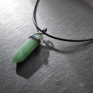 AVENTURINE NECKLACE, Green STONE Necklace, Minimalist Semi Precious Stone Rubber Strap Necklace, Aventurine Gemstone Jewelry