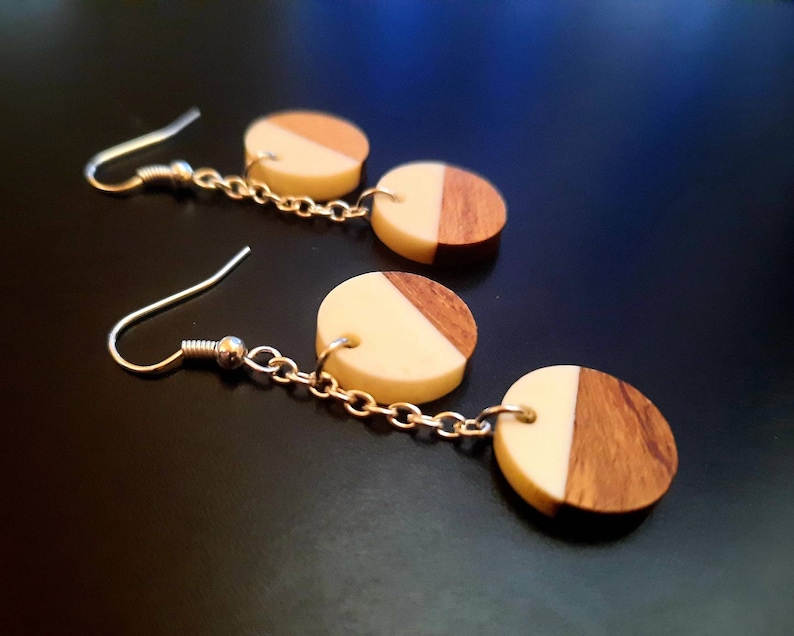 Dark Blue Wooden Earrings Ver. Shapes and Colors round Etsy