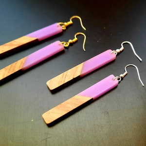 Gold transparent wooden earrings in the form of long sticks made of walnut wood and resin with gold foil, handmade hanging earrings, 7 cm image 10