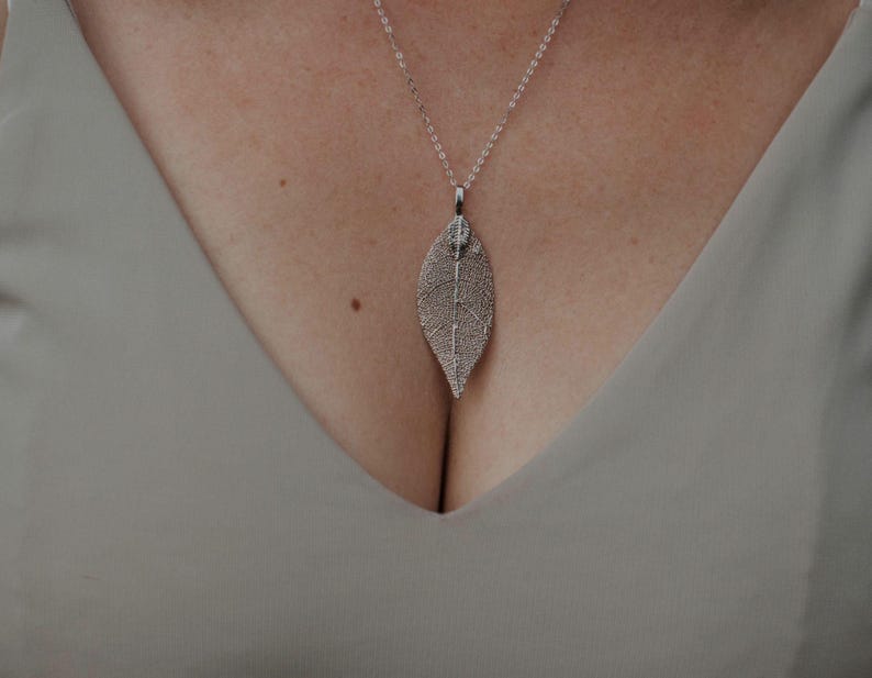 Rose gold jewelry set, leaf earrings and necklace, real leaves plated in rose gold, drop earrings and necklace with filigree leaves image 9