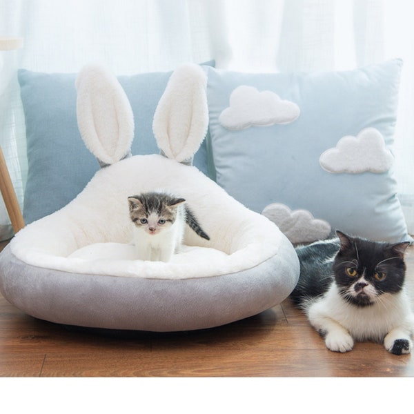 Oreilles de lapin Litière pour chat Teddy Kennel, Lit pour chat moderne, Maison troglodyte en feutre pour chat, Lit pour chat fixé au mur, Lit pour animal de compagnie confortable Eco, Lit pour chat personnalisé