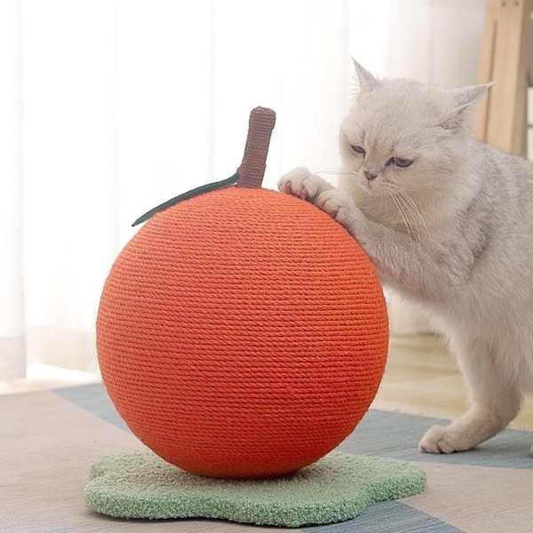 Orange Katzenkratzbaum, Katzenkratzer, Moderner Katzenkratzer, Holz Kratzbaum, Katzenspielzeug Interaktive Möbel, Katzenliebhaber Katzenminze Geschenk