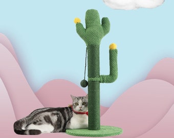 Cactus Cat Scratching Post, Modern Cat Scratcher, Wood Cat Scratcher, Cat Toy Interactive Furniture for Him, Mother’s Day Gift for Pet Lover