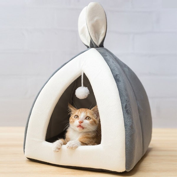 Rabbit Ear Cat Bed Cave, Wool Hanging Cat Cave, Cat Bed Modern, Cat Felt Cave House, Cat Bed Wall Mounted, Comfortable Pet Bed Eco, Cat Bed