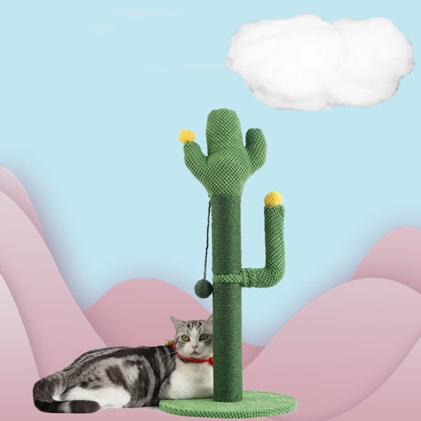 Arbre à chat cactus, griffoir à chat moderne, griffoir à chat en bois, jouet interactif pour chat pour lui, cadeau de la fête des mères pour les amoureux des animaux de compagnie