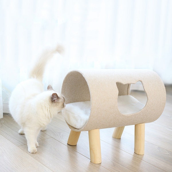 Cool House Cat Bed Non-closed, Cat Bed Pattern, Felted Cat Cave, Wool Cat Bed, Cat Interactive Toys, Small Dog Bed, Warm Tunnel for Cats