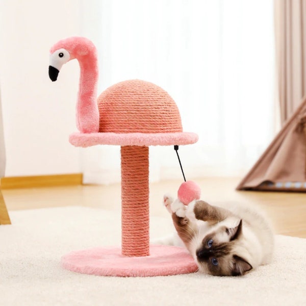 Flamingo Cat Scratching Post, Wall Cat Scratcher, Modern Cat Scratcher, Wood Cat Tree, Cat Toys Interactive Furniture, Cat Lover Catnip Gift