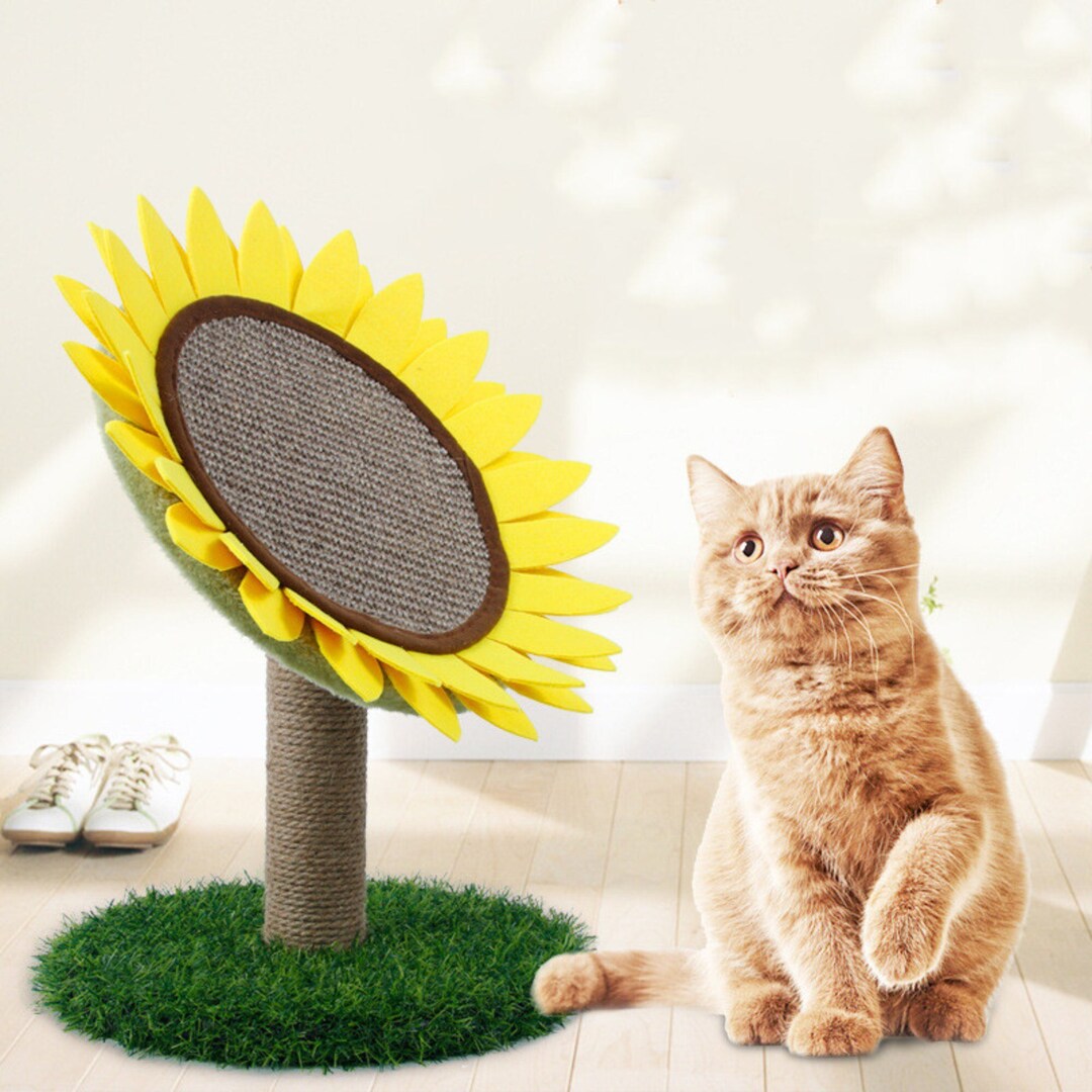 Sunflower Cat Scratching Post, Modern Cat Scratcher, Wood Cat Scratcher