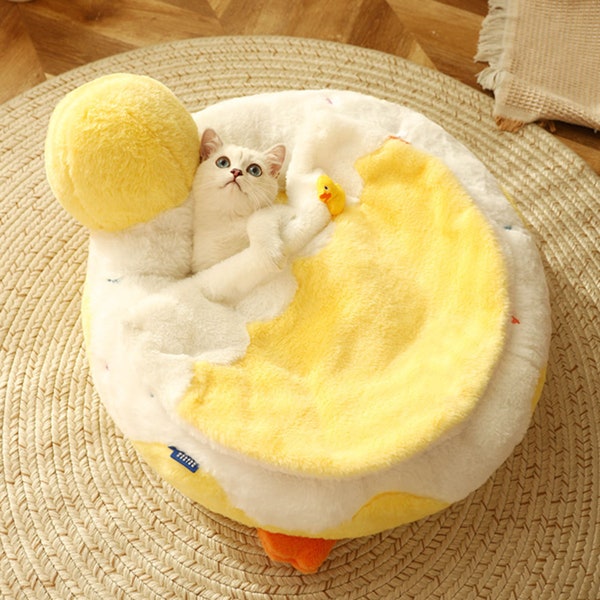 Maison de lit en peluche chaude et respirante pour chat de canard | Nid de chat | Niche amovible et lavable pour chat doux pour petits chiens chats | Fournitures pour animaux.