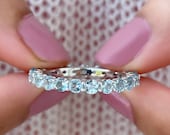 Aquamarine Eternity Band, Full Eternity Band, Aquamarine Band Ring, Eternity Band in Gold