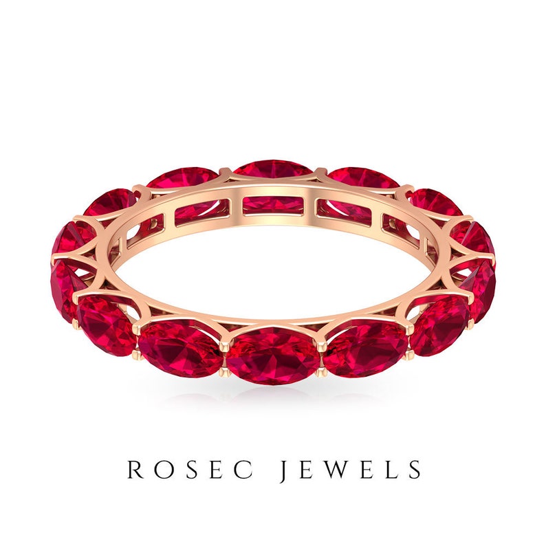 5x3mm Ruby Wedding Band Solid Gold Women Unique Ring Full | Etsy