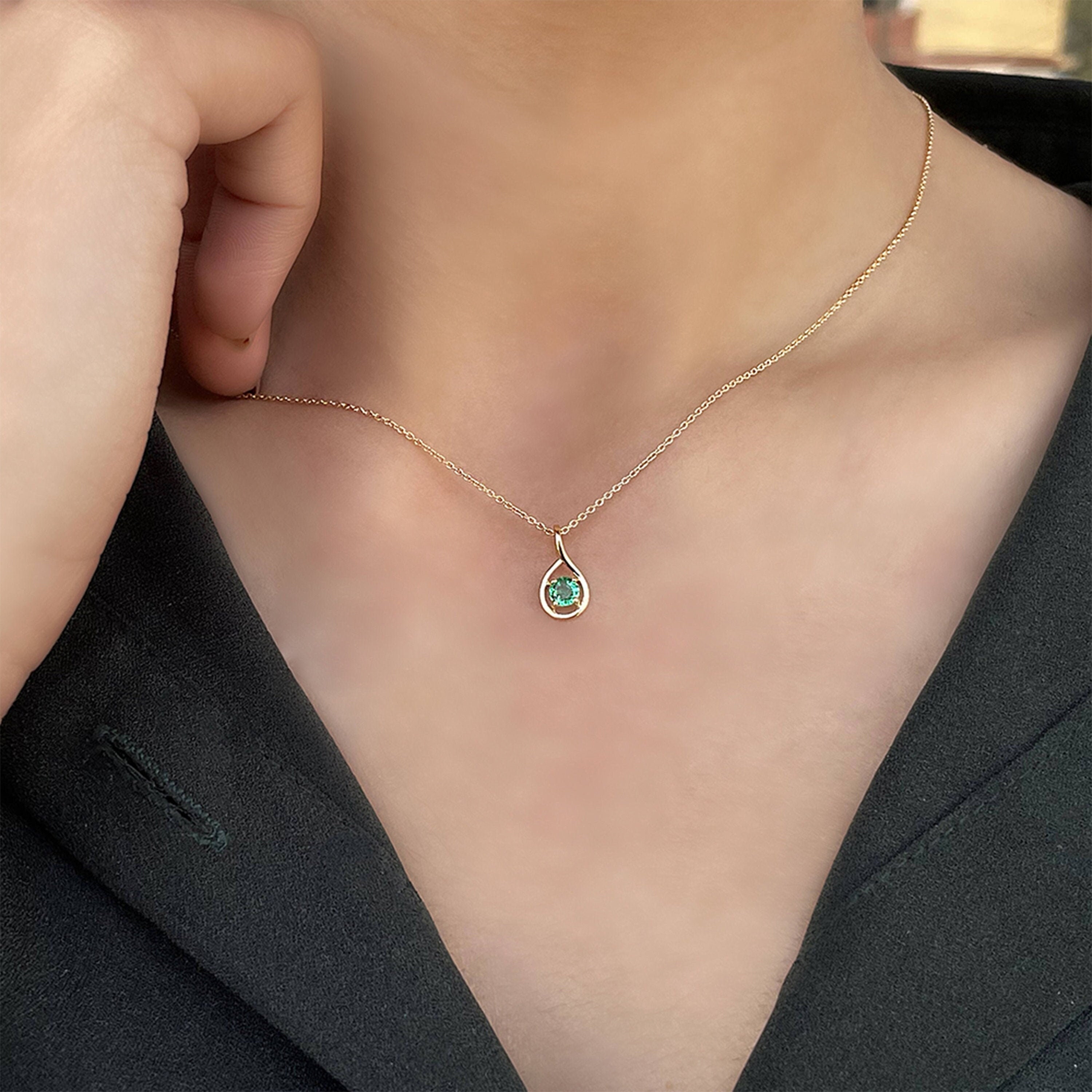 Teardrop Pendant Necklace 1/4 CT Emerald Solitaire Necklace Etsy