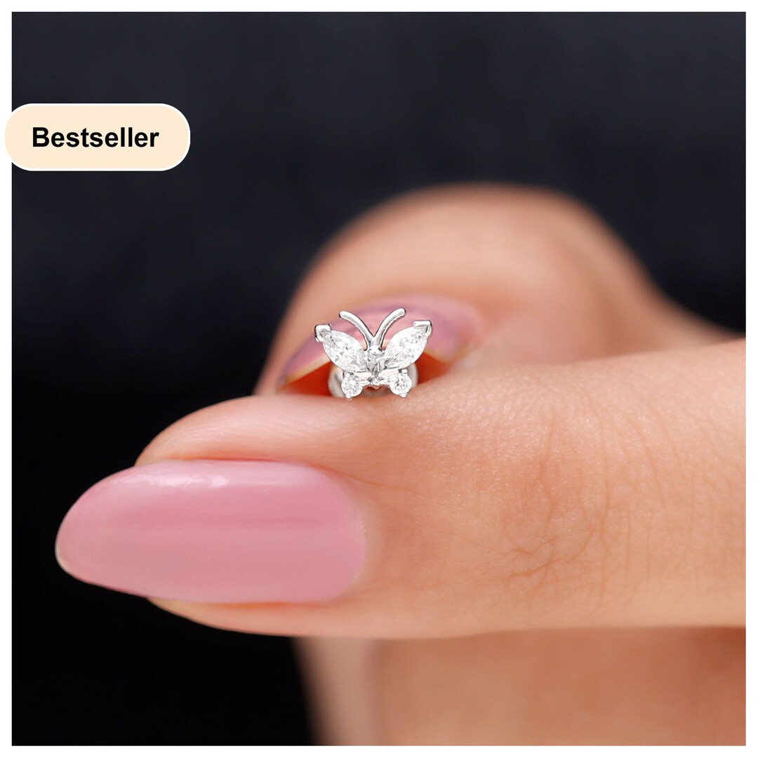 Natural Diamond Gold Butterfly Rook Earring for Women Etsy