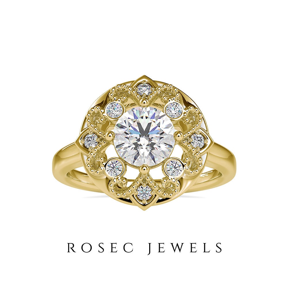 Art Deco Wedding Ring Certified 1.46 Ct Moissanite Solitaire Etsy