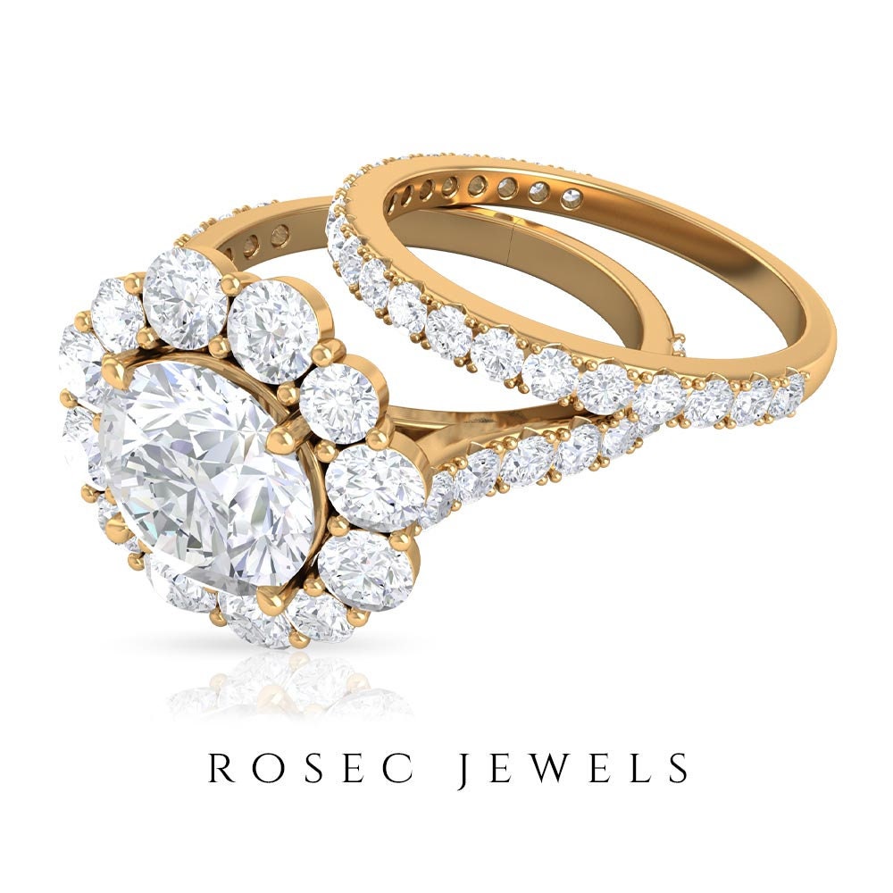 Vintage Wedding Rings Set/ Halo Engagement Ring/ DVSSI 4.2 CT Etsy