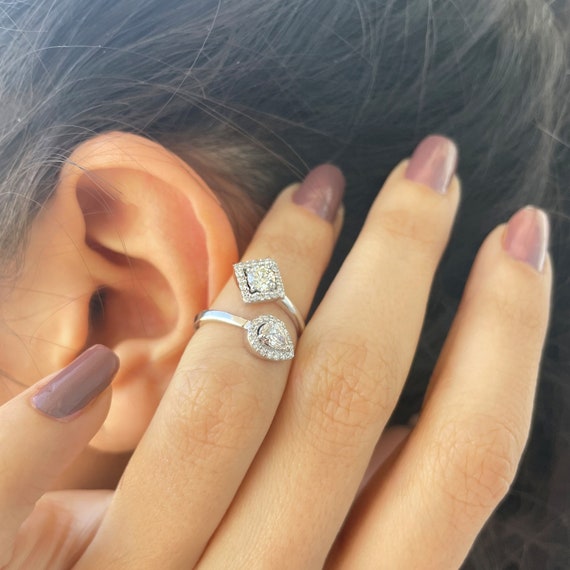 3/4 CT Diamond Wrap Ring Halo Diamond Ring Pear Shape | Etsy