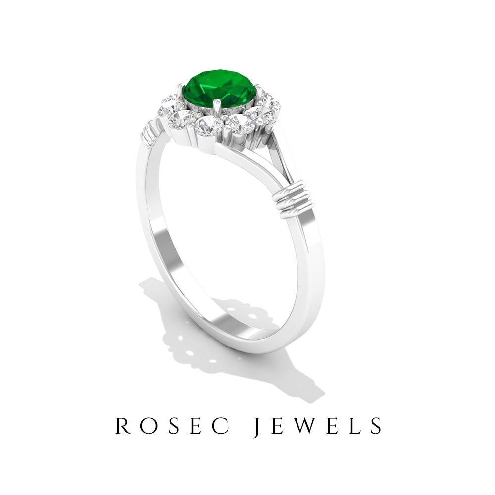 1/2 CT Solitaire Emerald Ring 1/4 CT Diamond Halo Ring Etsy