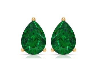 DTJEWELS 1.95 Carat Pear & Round Cut Green Emerald & Sim Diamond Drop Earrings Solid 14K Gold Plated