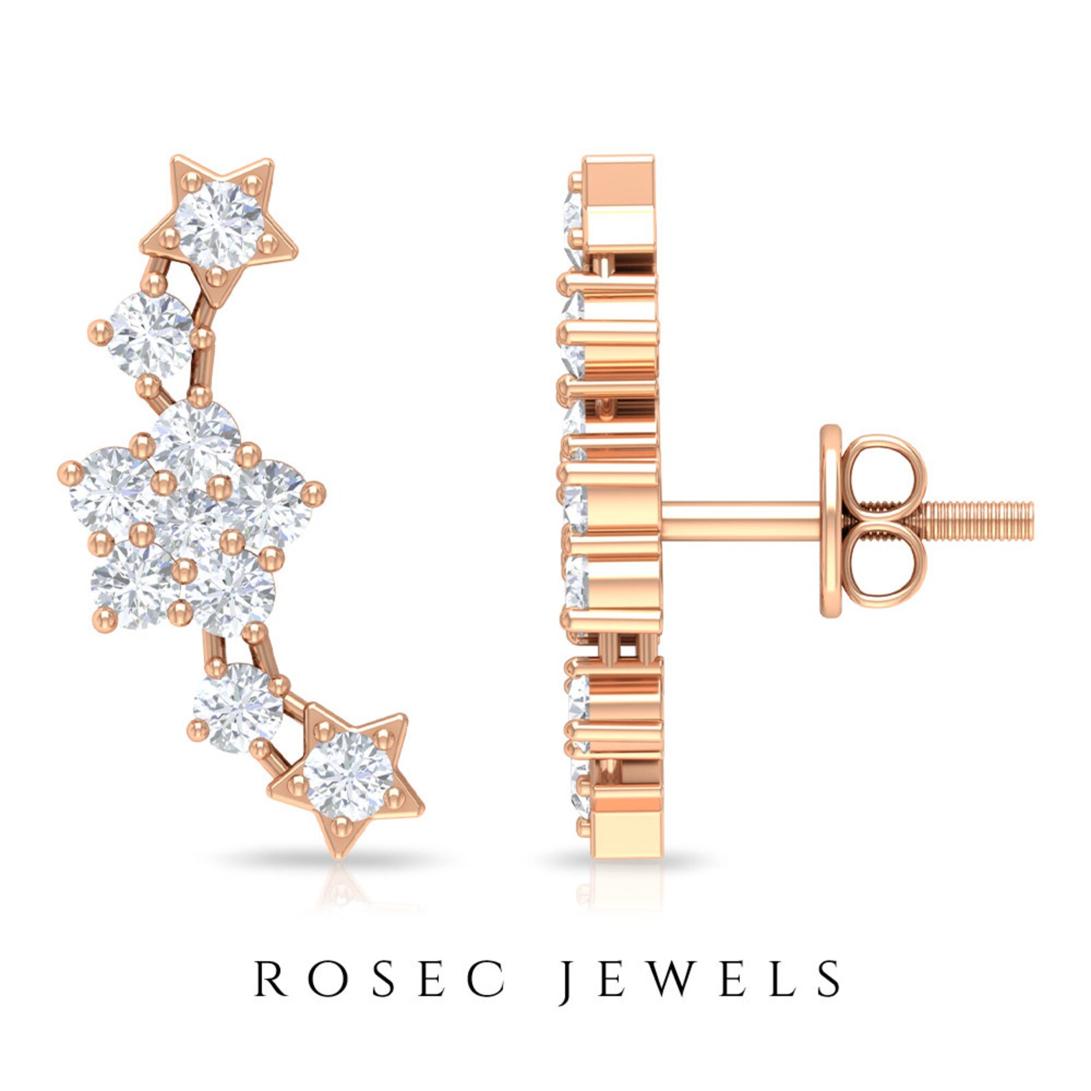 Diamond Climber Earrings 3/4 CT Diamond Star Earrings Etsy