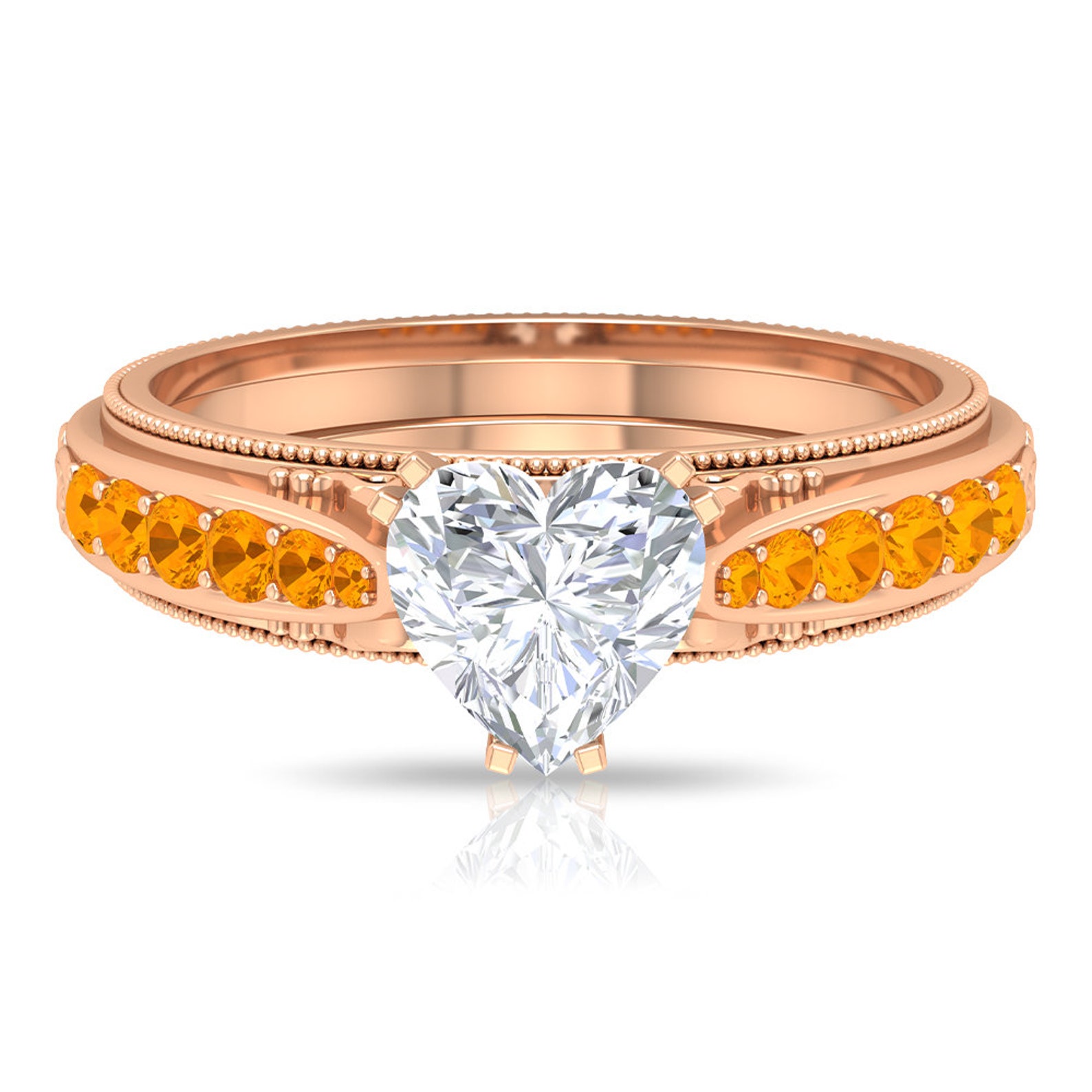1.75 CT Heart Moissanite Engagement Ring Created Orange | Etsy