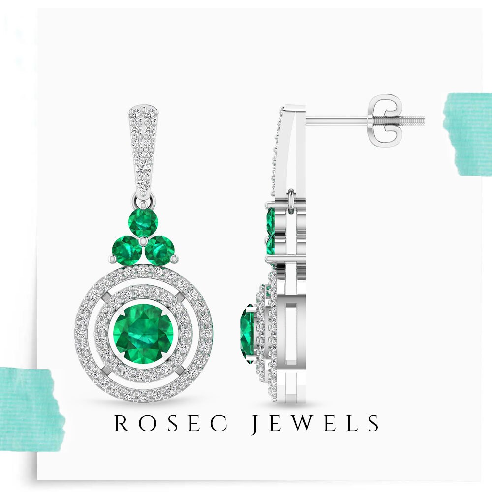 1.75 CT Drop Dangle Earrings Created Emerald Earrings | Etsy