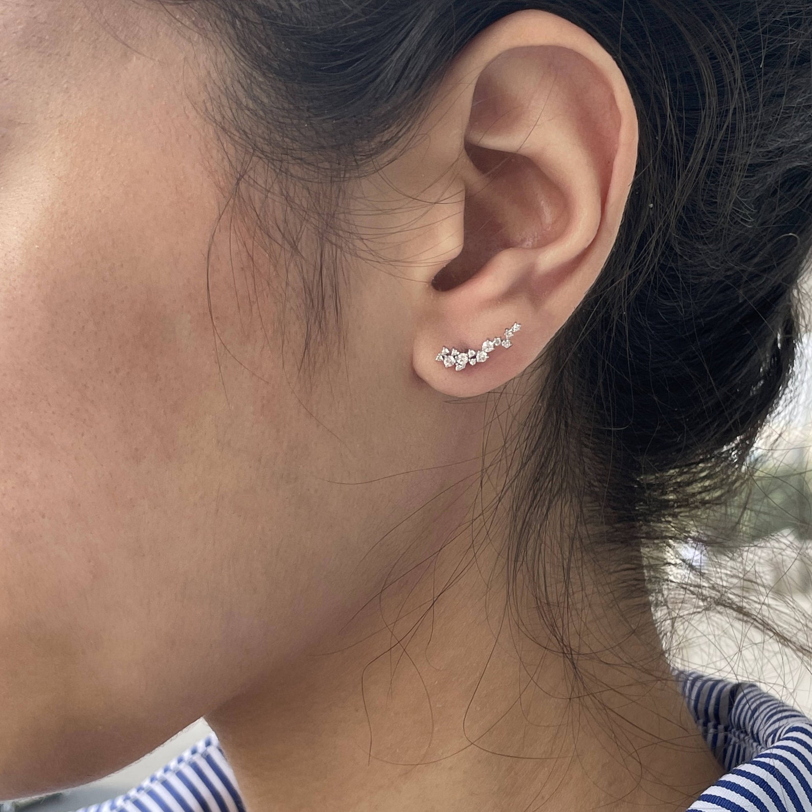 Ear Climber Cluster Cartilage Earrings 1/4 CT Diamond Etsy