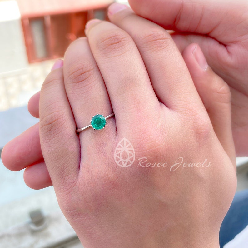 Promise Ring for Her 0.75 CT Created Emerald Solitaire Ring