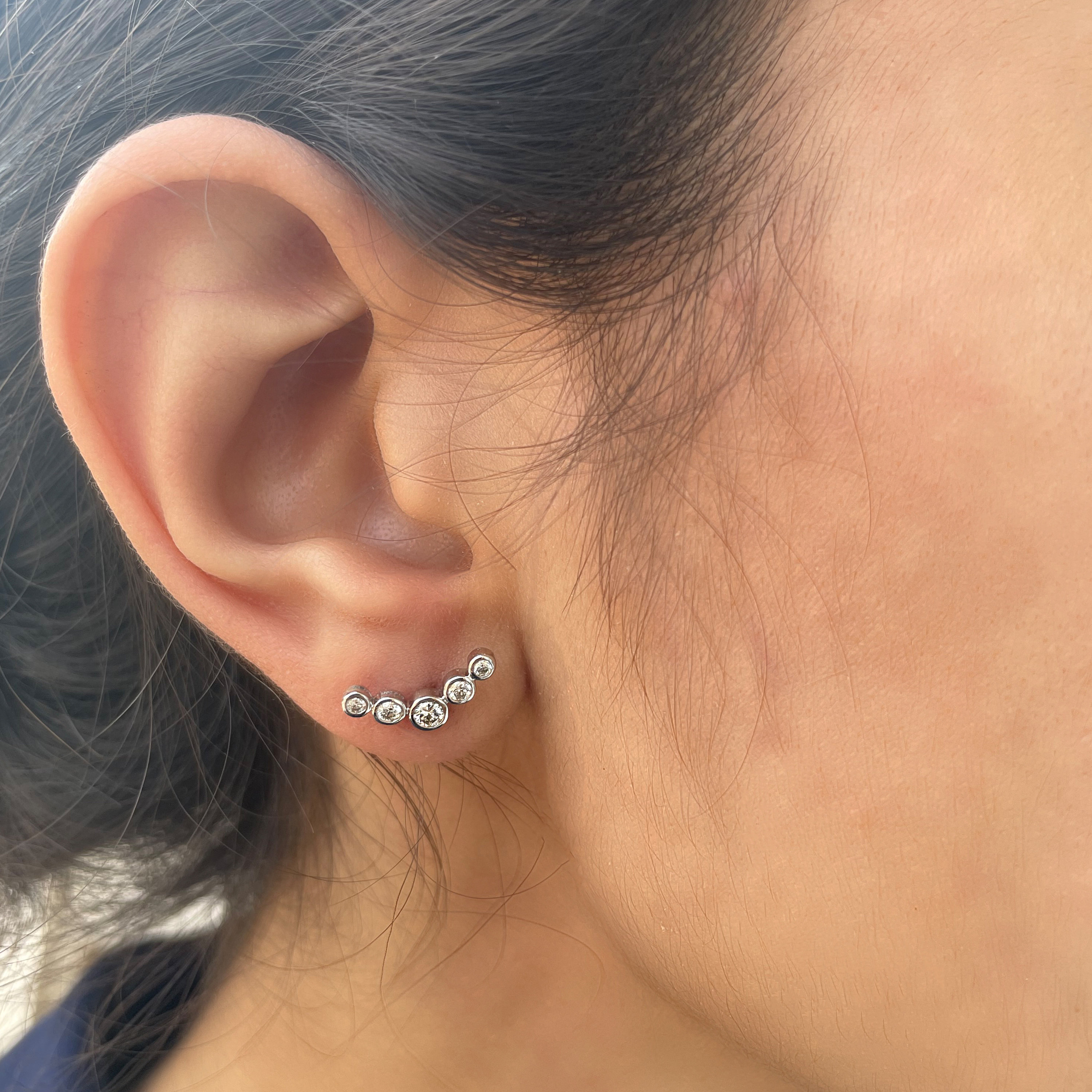 Curved Bar Earrings Diamond Cluster Earrings Daith Jewelry Etsy