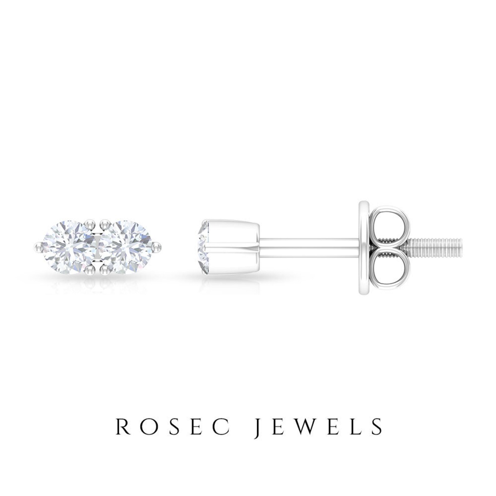 Cartilage Stud Earring Two Stone Earrings 1/4 CT Diamond Etsy