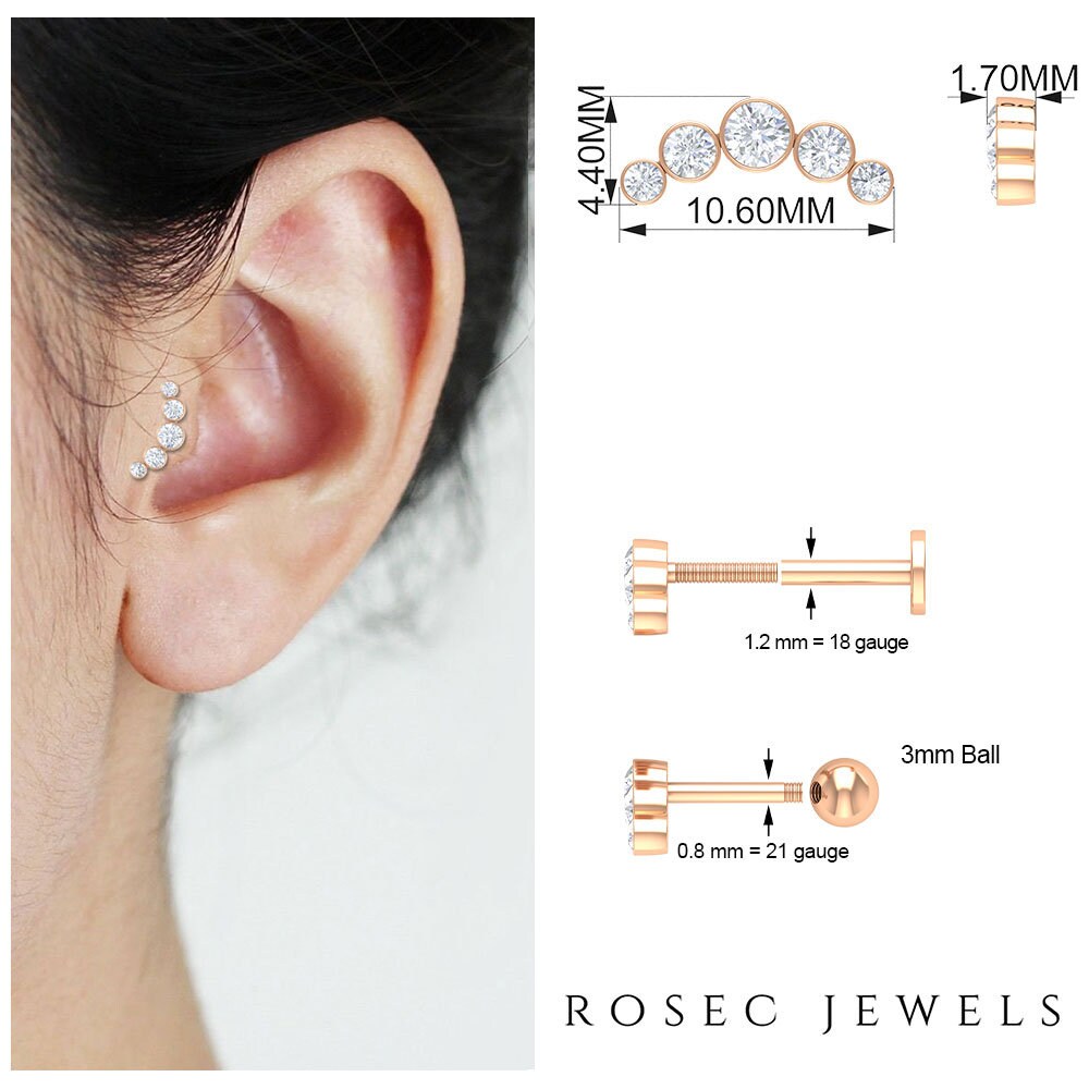 Curved Bar Earrings Diamond Cluster Earrings Daith Jewelry Etsy