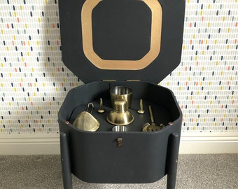 SOLD Dark grey and gold upcycled mid century cocktail table