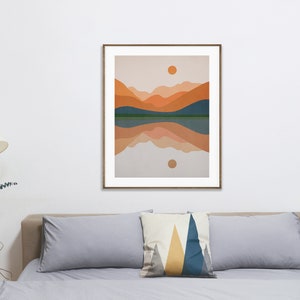 Sun and Mountain Art Sun and Mountain Print Minimal Wall - Etsy