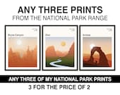 National Park Print Set Of 3 Prints National Park Poster Money Saving Offer Any 3 Prints Choose Your Size Gift Travel Poster Travel Print